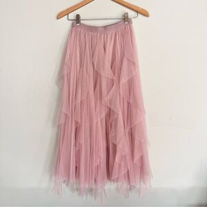 Pink Tulle Layered Flowy Skirt Mid Length Fairycore Whimsy Cute Spring